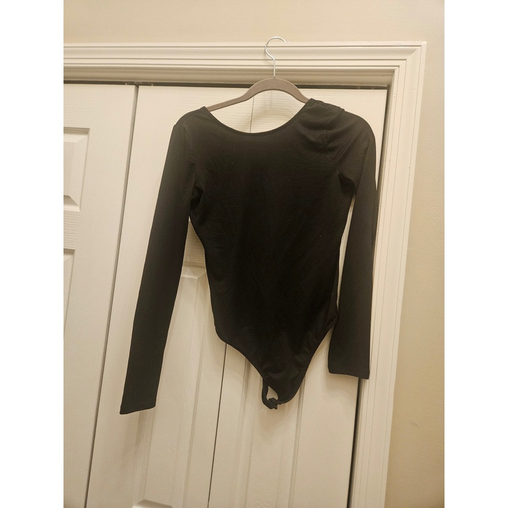 Blue Blush Los Angeles Black Long Sleeve Deep Scoop Back Bodysuit Snap Closure